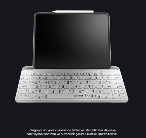 Everest KB-BT66 Beyaz 2.4G+BT1+BT2 üçü bir arada 3 in 1 Q Kablosuz klavye